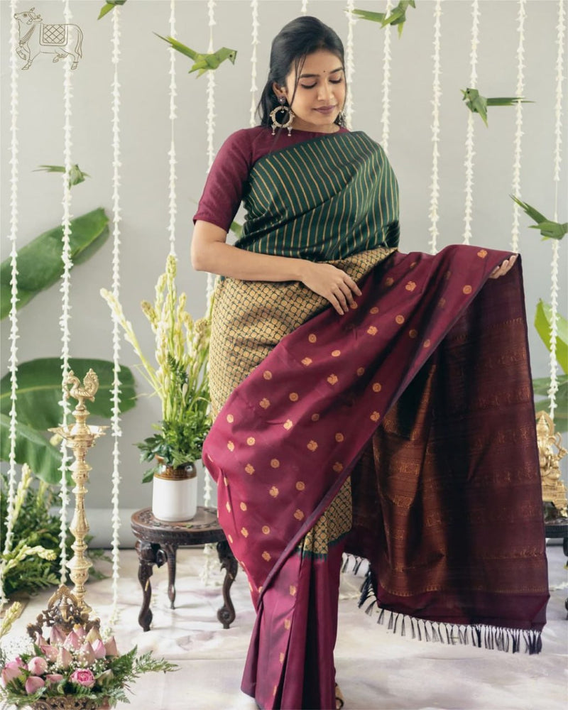 Maroon Banarasi Silk Saree | Festival & Ceremony Wear