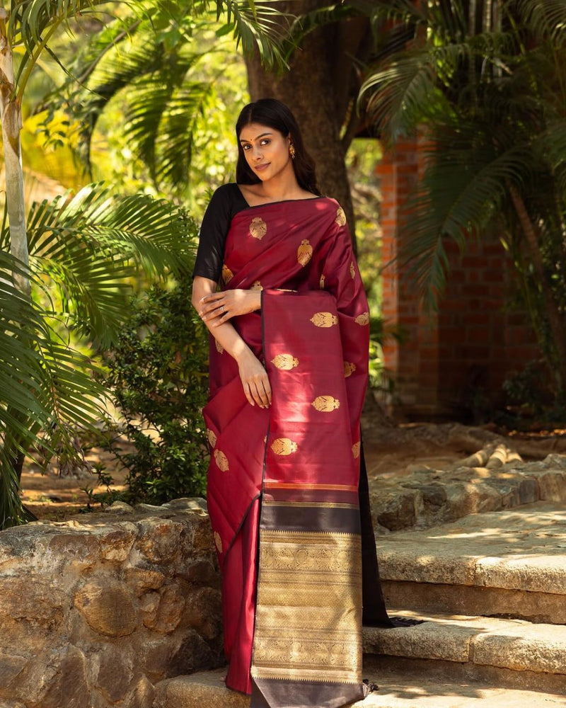 Maroon Banarasi Silk Saree | Festive & Party Wear