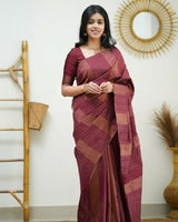 Maroon Banarasi Silk Saree | Festive & Party Wear