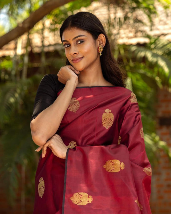 Maroon Banarasi Silk Saree | Festive & Party Wear