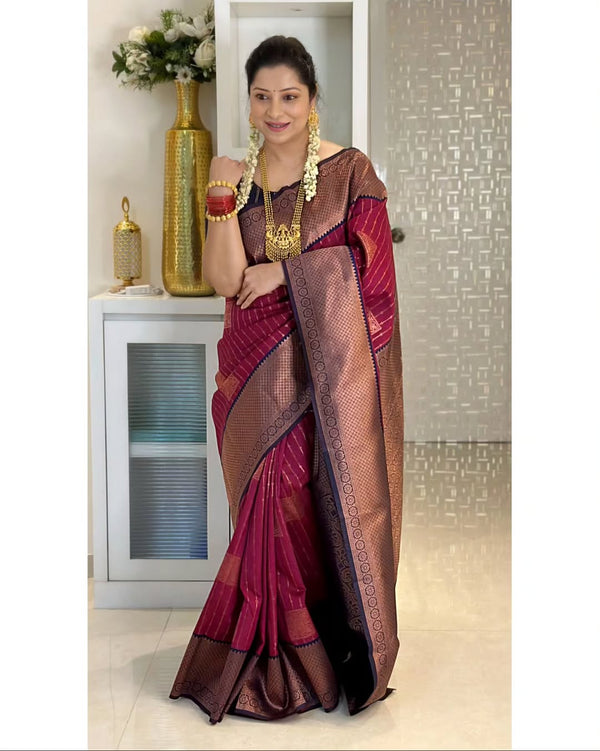 Maroon Banarasi Silk Saree | Festive & Party Wear