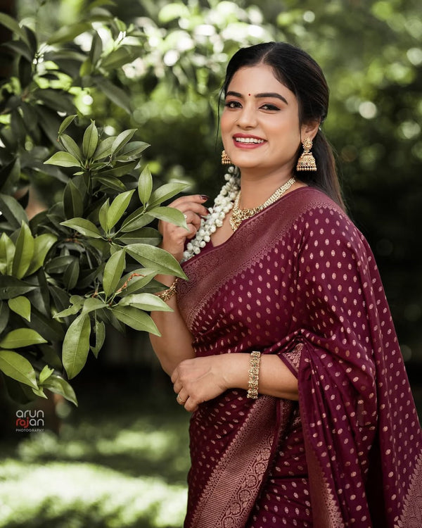 Maroon Banarasi Silk Saree | Festive & Party Wear