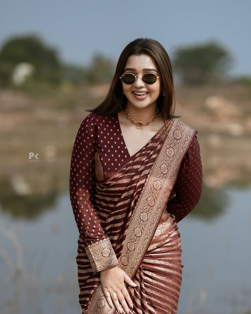 Maroon Banarasi Silk Saree | Traditional Zari Weave