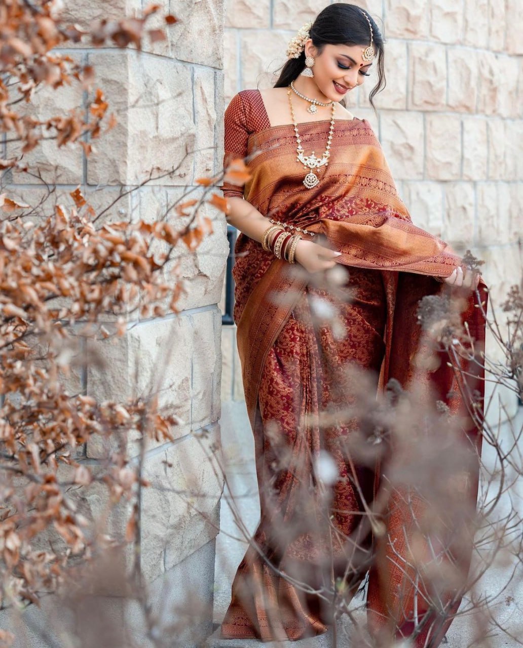 Maroon Banarasi Silk Saree | Traditional Zari Weave