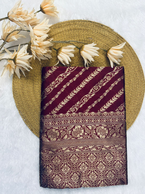 Maroon Banarasi Silk Saree | Traditional Zari Weave