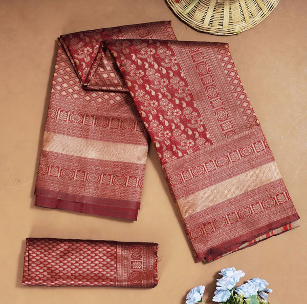 Maroon Banarasi Silk Saree | Traditional Zari Weave