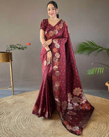 Maroon Banarasi Silk Saree | Wedding & Festive Wear
