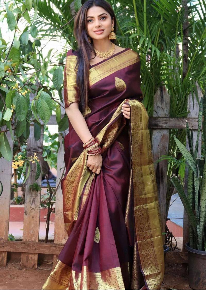 Maroon Banarasi Silk Saree | Wedding & Festive Wear