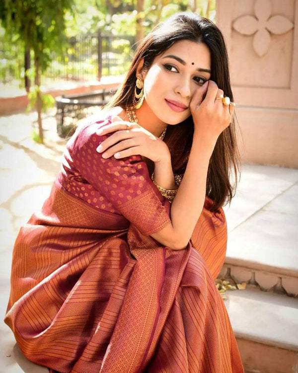 Maroon Banarasi Silk Saree | Wedding & Reception Wear