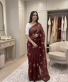 Maroon Chiffon Party Wear Saree with Siroski & Moti Work | RD KHUSHI
