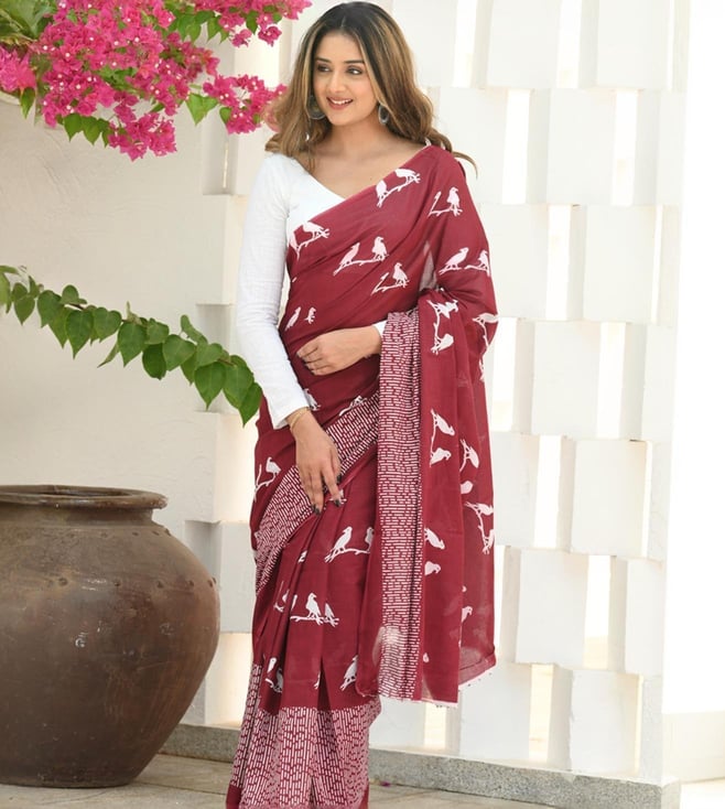 Maroon Cotton Saree | Office & Casual Wear