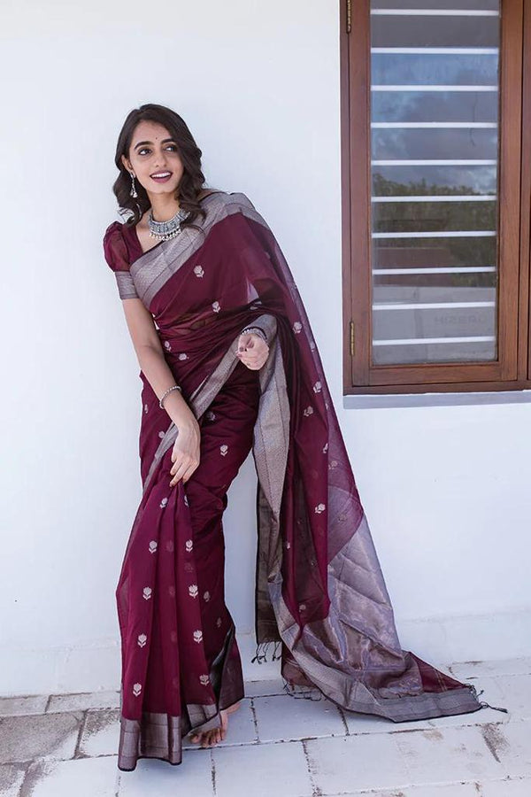 Maroon Cotton Saree | Office & Casual Wear detail view