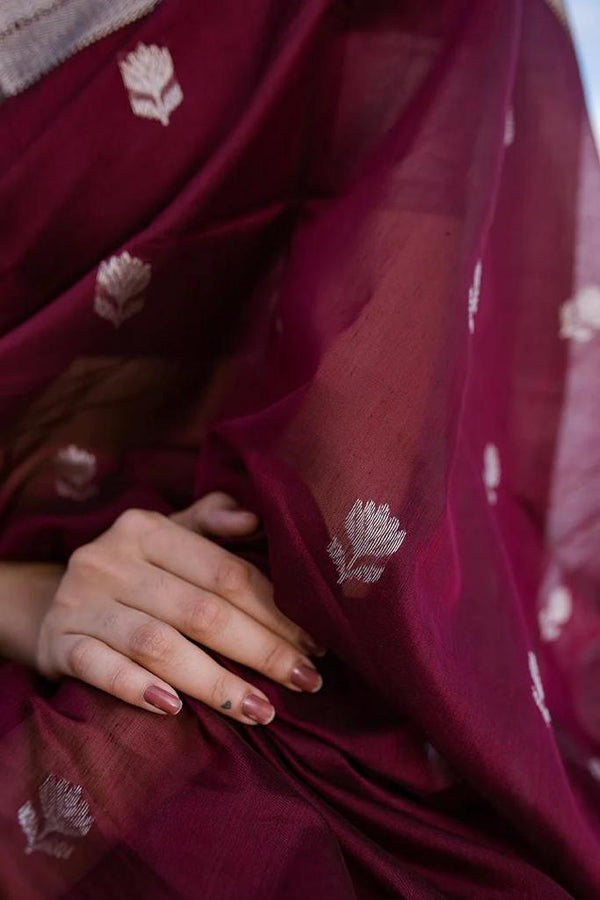 Maroon Cotton Saree | Office & Casual Wear