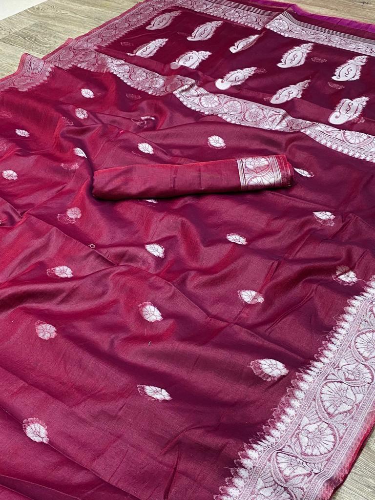 Maroon Cotton Saree | Traditional Handloom Wear