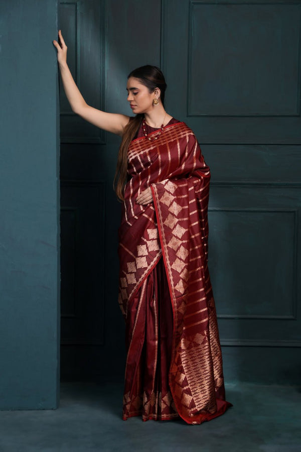 Maroon Jacquard Silk Saree | Bridal & Festive Wear