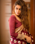 Maroon Jacquard Silk Saree | Bridal & Festive Wear