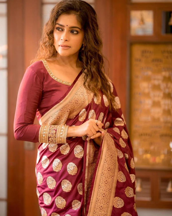 Maroon Jacquard Silk Saree | Bridal & Festive Wear