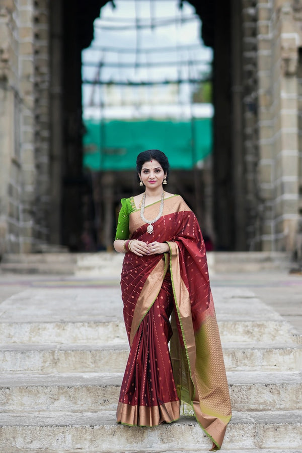 Maroon Jacquard Silk Saree | Festival & Ceremony Wear