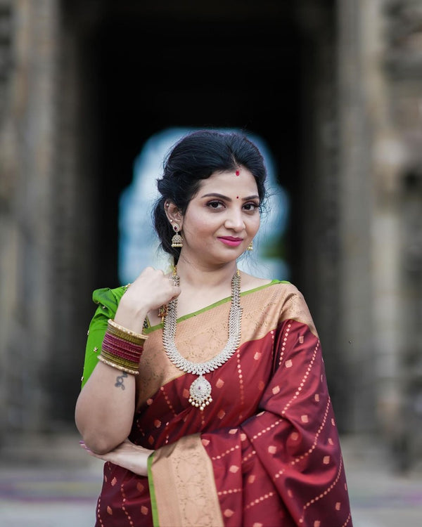 Maroon Jacquard Silk Saree | Festival & Ceremony Wear