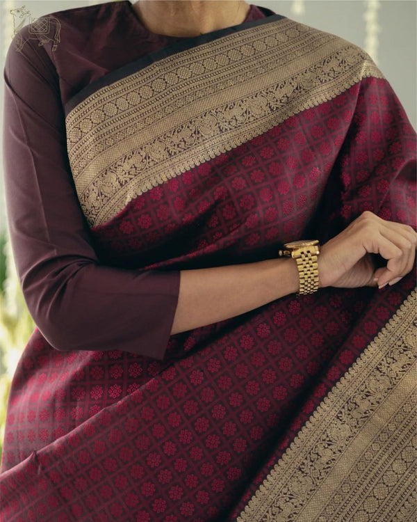 Maroon Jacquard Silk Saree | Festival & Ceremony Wear