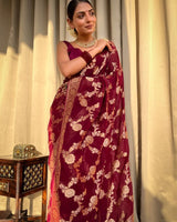 Maroon Jacquard Silk Saree | Rich Zari Border Saree