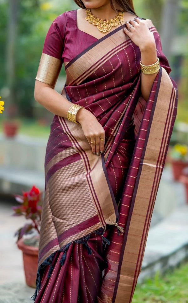 Maroon Jacquard Silk Saree | Rich Zari Border Saree