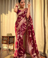 Maroon Jacquard Silk Saree | Rich Zari Border Saree