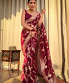 Maroon Jacquard Silk Saree | Rich Zari Border Saree