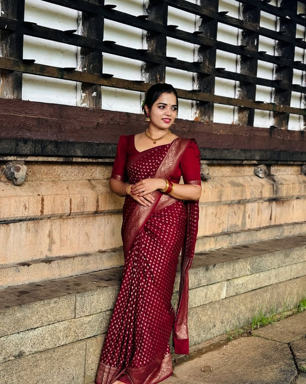 Maroon Jacquard Silk Saree | Wedding & Festive Wear