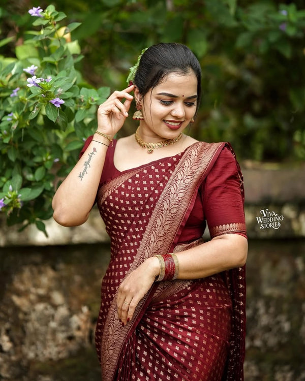 Maroon Jacquard Silk Saree | Wedding & Festive Wear