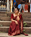 Maroon Jacquard Silk Saree | Wedding & Festive Wear