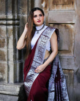 Maroon Jacquard Silk Saree | Wedding & Reception Wear