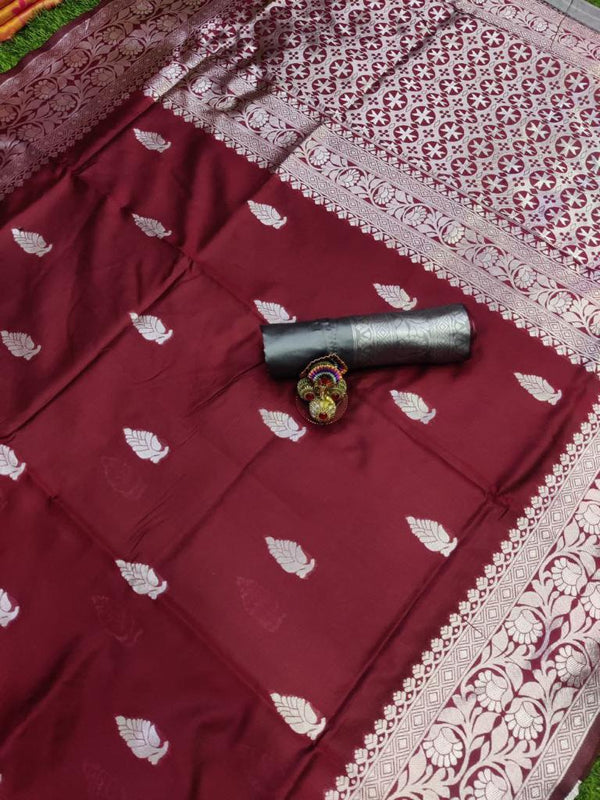 Maroon Jacquard Silk Saree | Wedding & Reception Wear