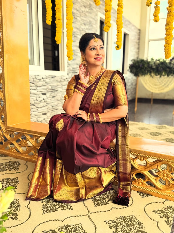 Maroon Kanjivaram Silk Saree | Traditional Zari Weave