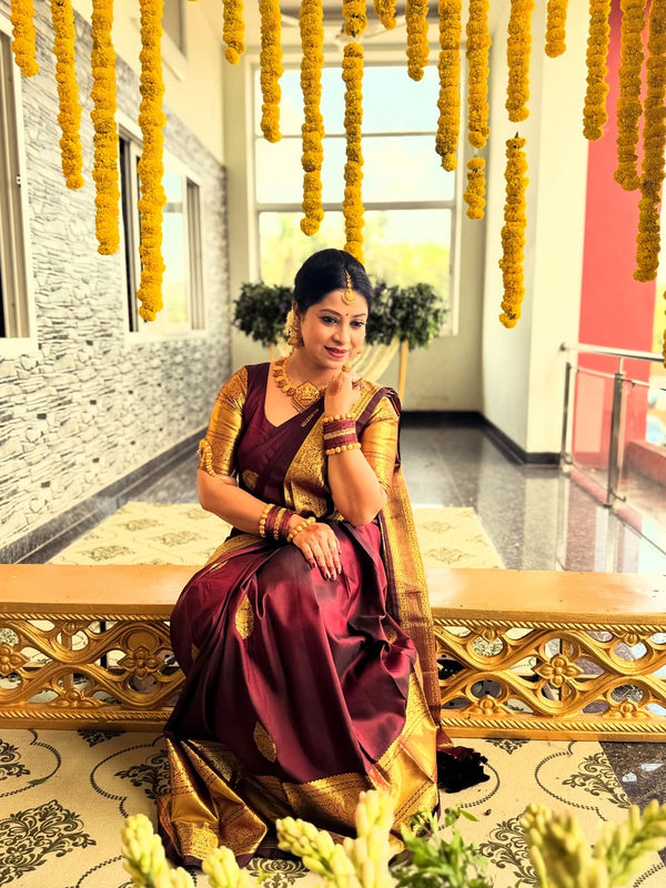 Maroon Kanjivaram Silk Saree | Traditional Zari Weave