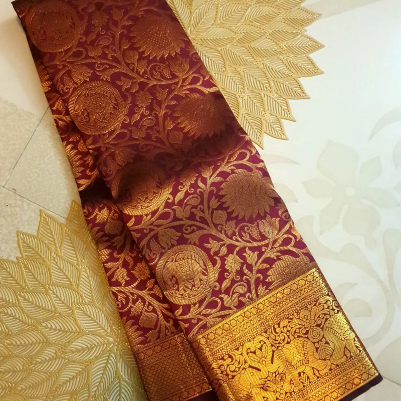 Maroon Kanjivaram Silk Saree | Wedding & Festive Wear