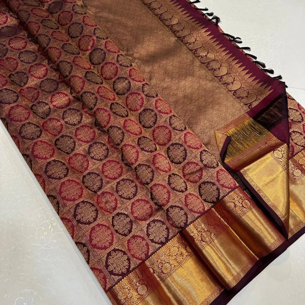 Maroon Kanjivaram Silk Saree | Wedding & Reception Wear
