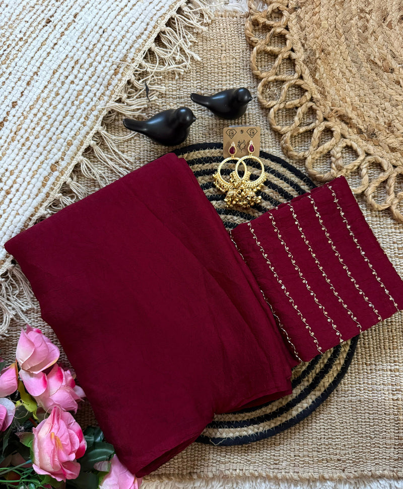 Maroon Rangoli Crush Saree with Sequin Bits Blouse | RD VIAANA