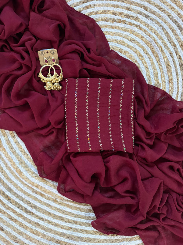 Maroon Rangoli Crush Saree with Sequin Bits Blouse | RD VIAANA