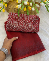 Maroon Satin Bollywood Saree with Moti Work Designer Blouse | RD DIVISHA