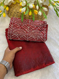 Maroon Satin Bollywood Saree with Moti Work Designer Blouse | RD DIVISHA