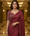 Maroon Satin Bollywood Saree with Moti Work Designer Blouse | RD DIVISHA