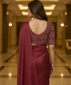 Maroon Satin Bollywood Saree with Moti Work Designer Blouse | RD DIVISHA
