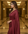 Maroon Satin Bollywood Saree with Moti Work Designer Blouse | RD DIVISHA