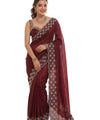 Maroon Satin Saree with Zari Weaving & Siroski Border | RD TANISHKA
