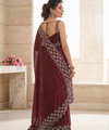 Maroon Satin Saree with Zari Weaving & Siroski Border | RD TANISHKA