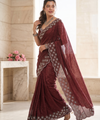 Maroon Satin Saree with Zari Weaving & Siroski Border | RD TANISHKA