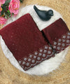 Maroon Satin Saree with Zari Weaving & Siroski Border | RD TANISHKA