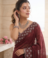 Maroon Satin Saree with Zari Weaving & Siroski Border | RD TANISHKA