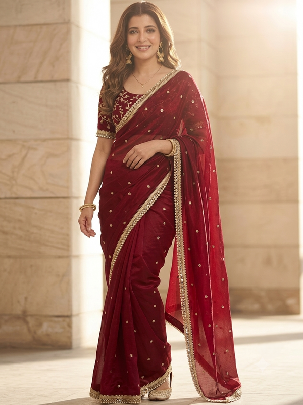 Maroon Silk Saree | Wedding & Festive Wear detail view